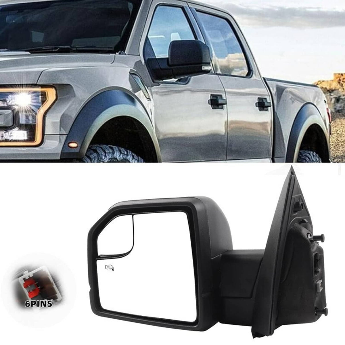 Solidspare Mirror Passenger Left Side Heated 6Pin For Ford F150 F-150 Truck 2015-2020 New