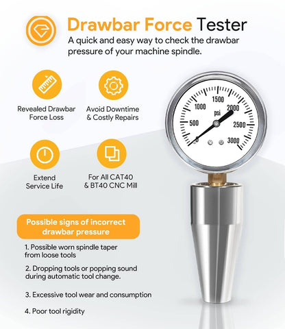Solidspare Drawbar Force Gage Spindle Force Test Gauge for All CAT40 or Bt40 CNC Machines
