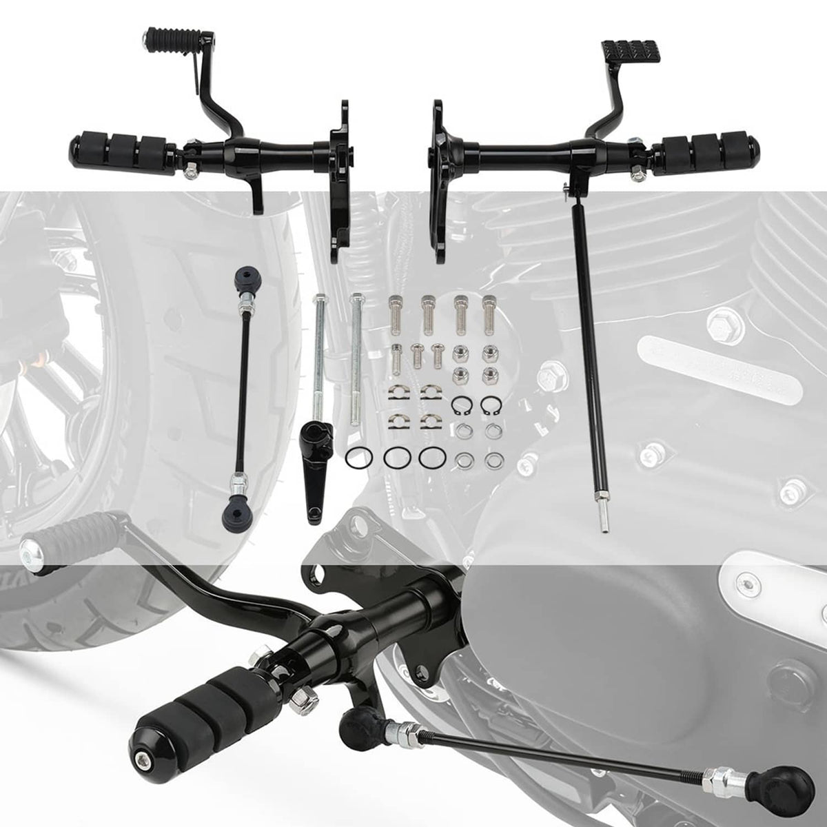 Solidspare Forward Controls Pegs Lever Linkage Kit Fit For Harley Sportster 883 1200 91-03