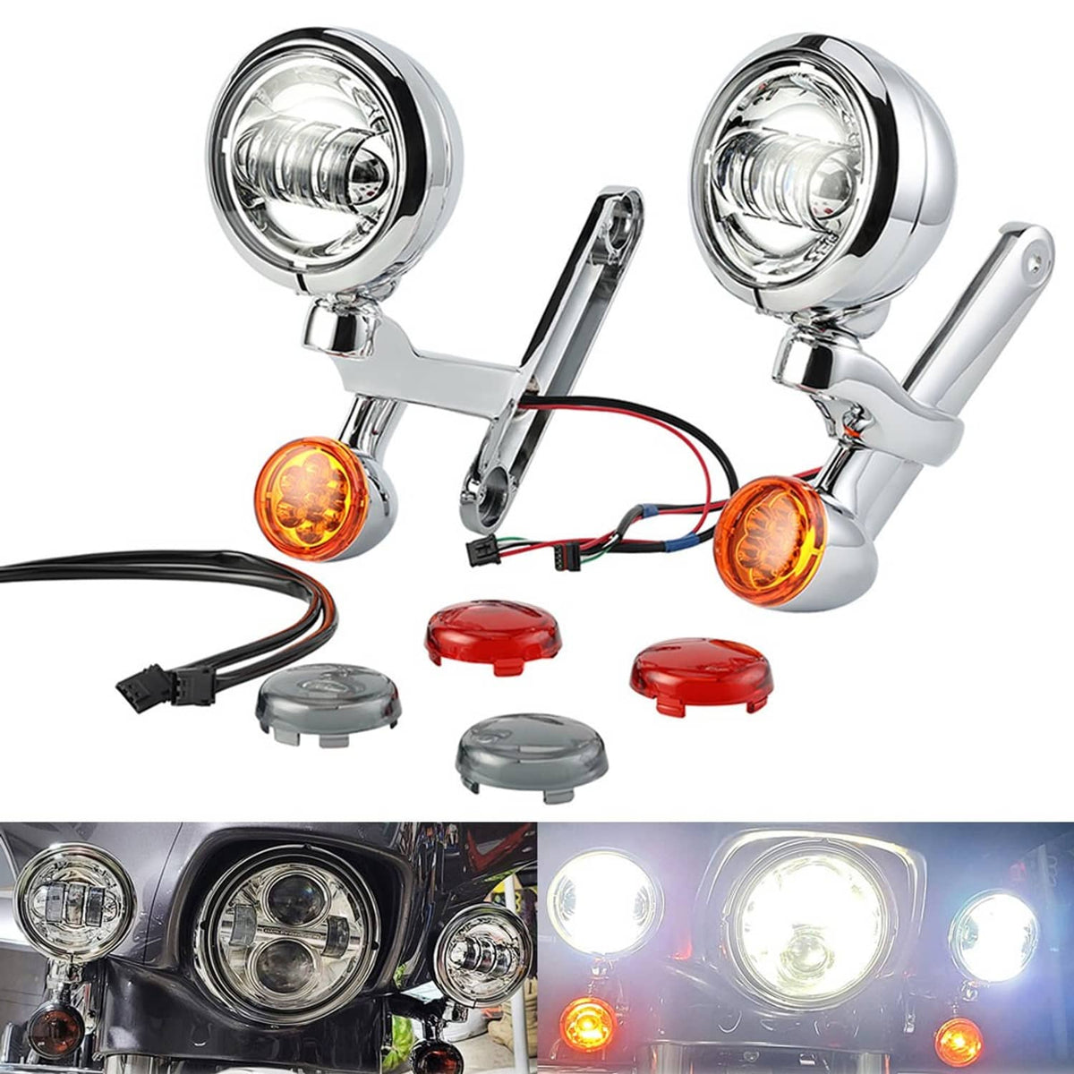 Solidspare Chrome 4-1/2" LED Auxiliary Fog Spot Light Bracket Kit For Harley Street Glide