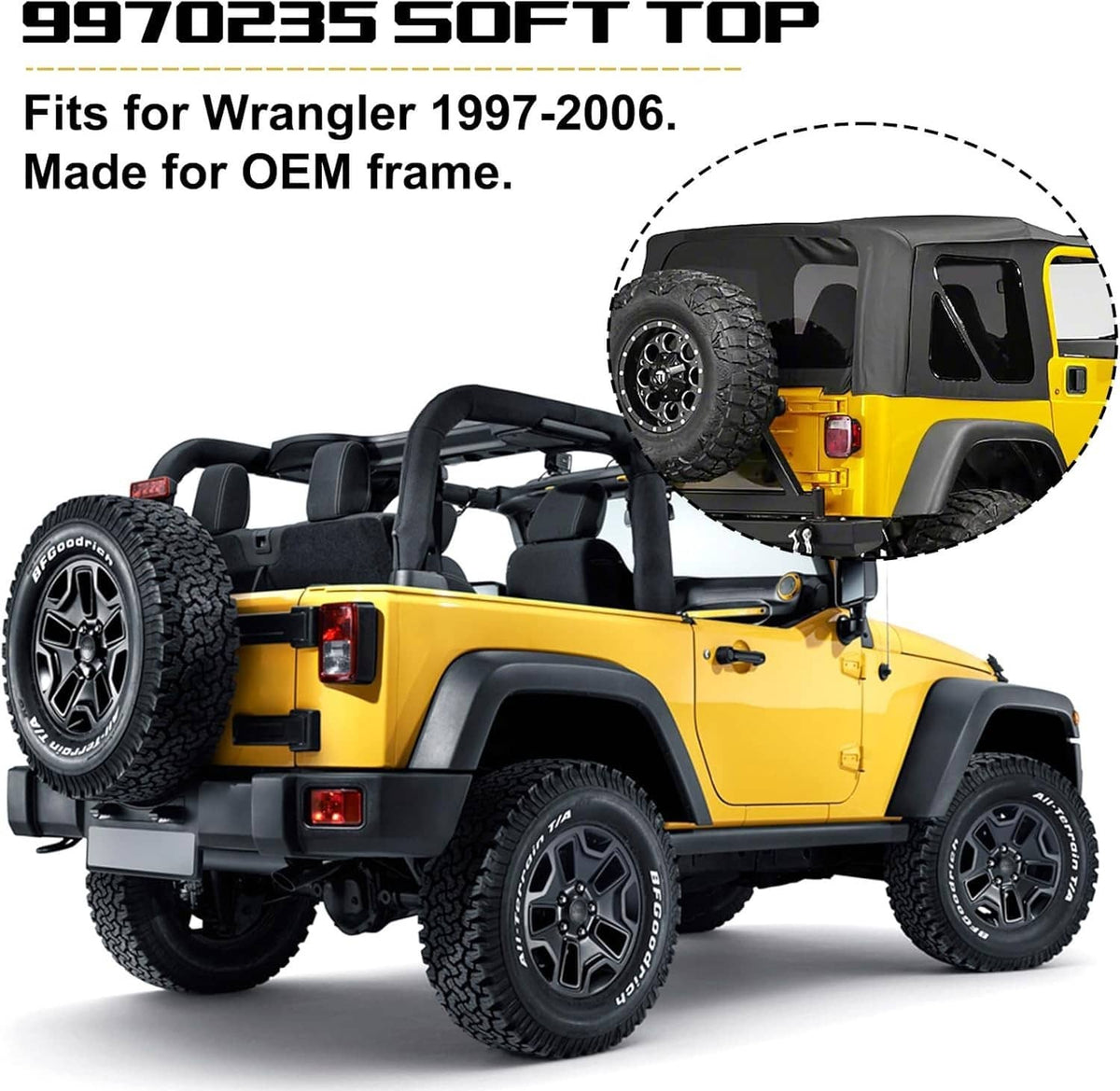 Solidspare 4Pcs For 1997-2006 Jeep Wrangler TJ Premium Rear Soft Top + Upper Skins