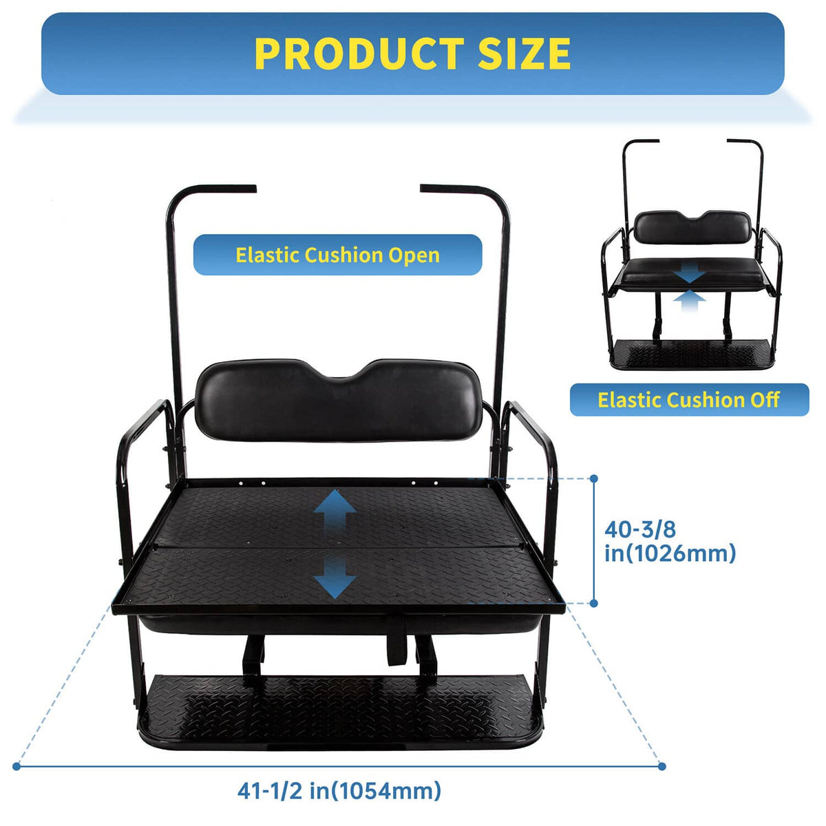 Solidspare Flip Folding Rear Seat Cushions Pad w/Roof Support For EZGO TXT 1995+ Golf Cart