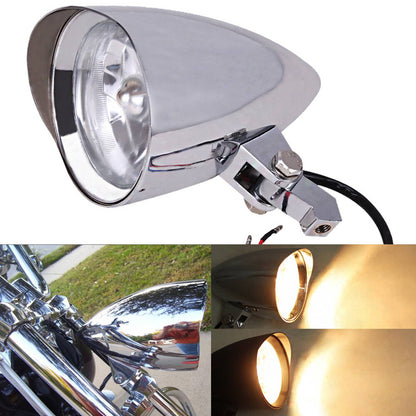 Solidspare Chrome Motor High-Low Visor Bullet Headlight Lamp for Harley Bobber Chopper Dyna