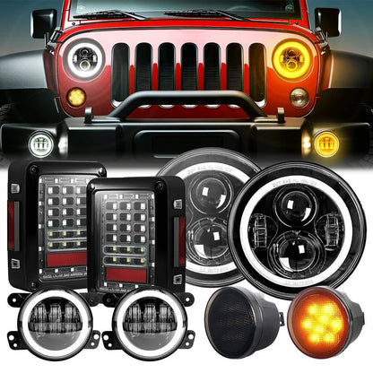 Solidspare New 7" For 07-18 Jeep Wrangler JK LED Headlights Fog Lights Turn Tail Lamp Combo