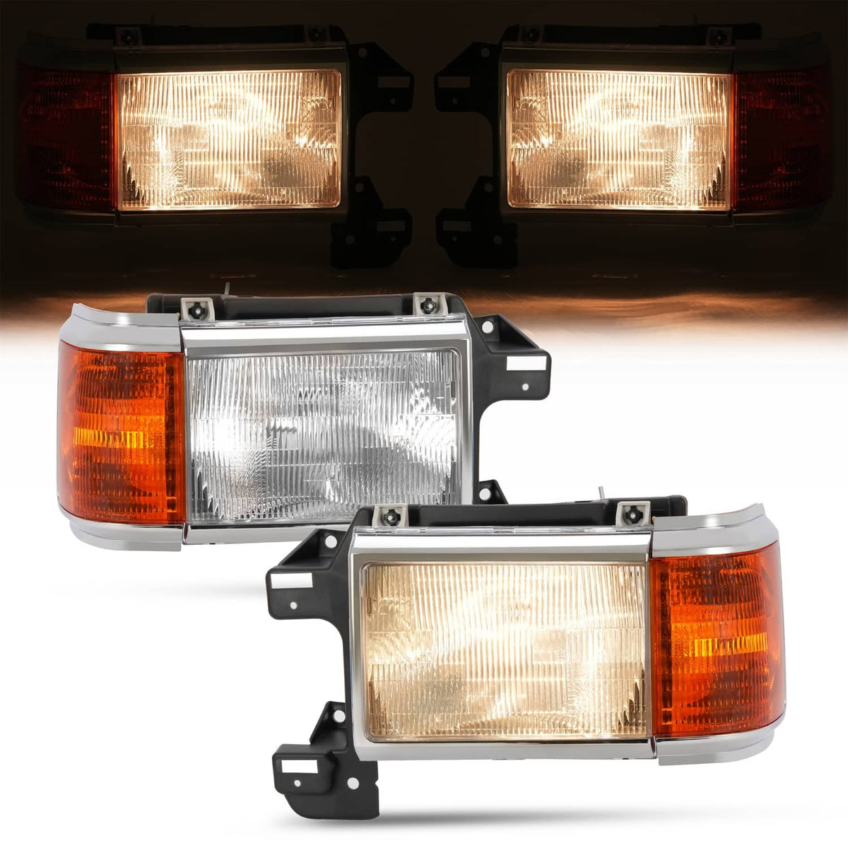 Solid Spare For 1987-1991 1990 Ford F150 F250 Bronco Truck Headlights Chrome Trim Headlamps