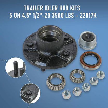 Solidspare Trailer Idler Hub Kits 5 on 4.5" for 3500 lbs Axle 1/2"-20 Thread 22017K Set (2)