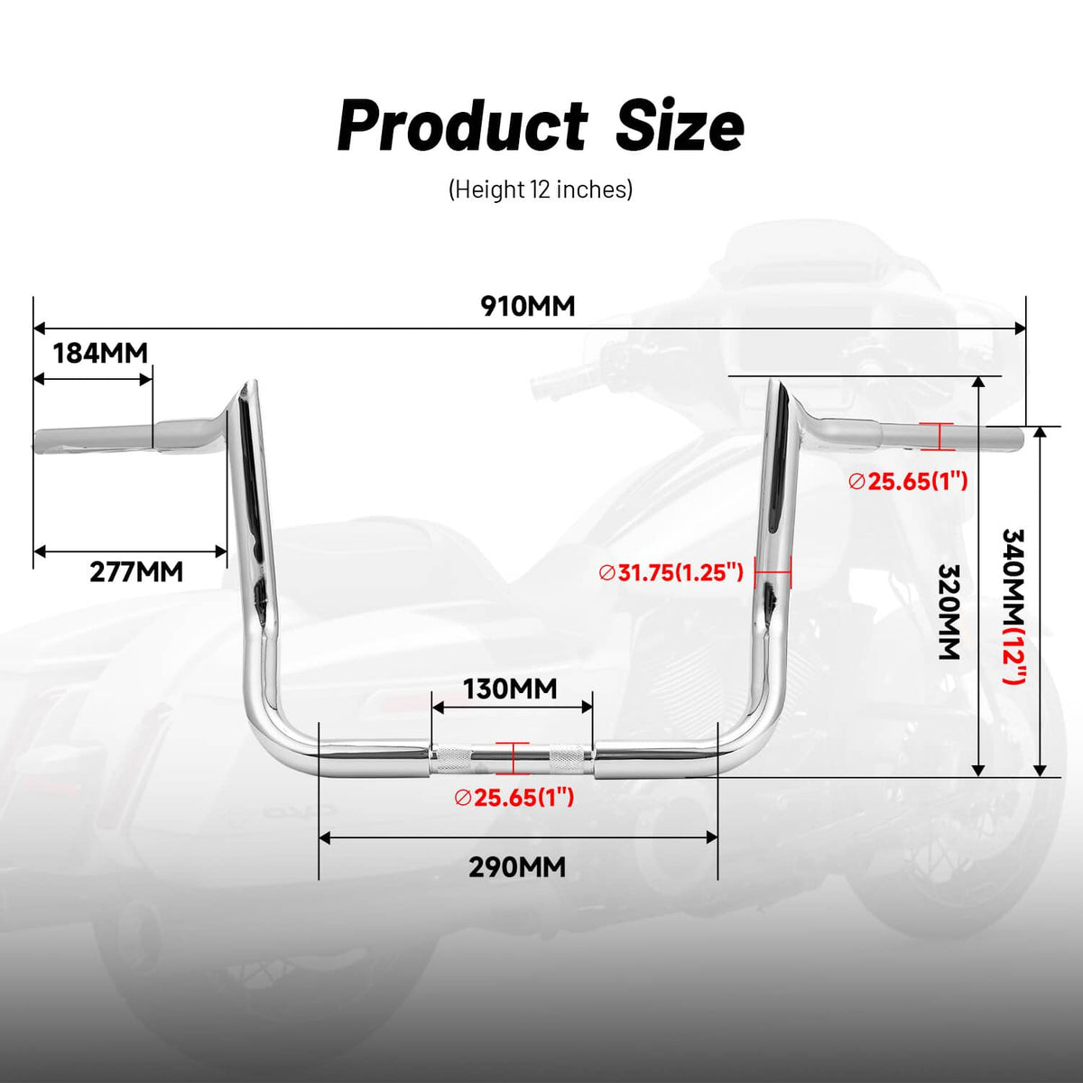 Solidspare Chrome Ape Meathook Handlebars for Harley Ultra Limited Electra Glide 12" Rise