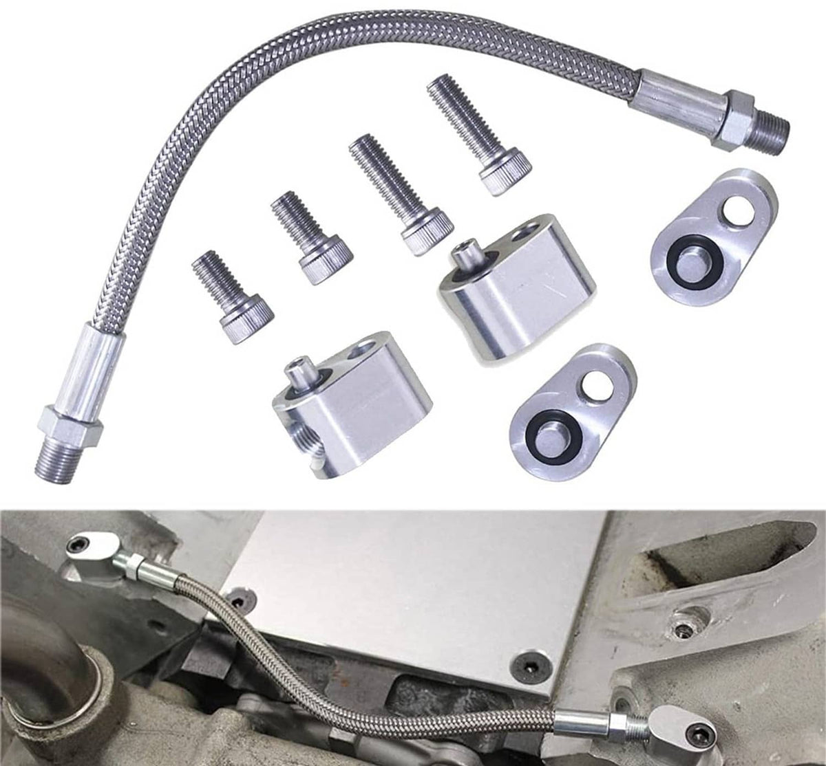 Solidspare For GM LS LS1 Throttle Body Bypass Coolant Steam Port Crossover Hose Braided Kit