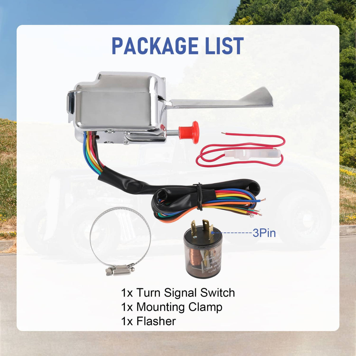 Solidspare Chrome 12V Universal Rat Hot Rod Turn Signal Switch For FORD GM With Flasher