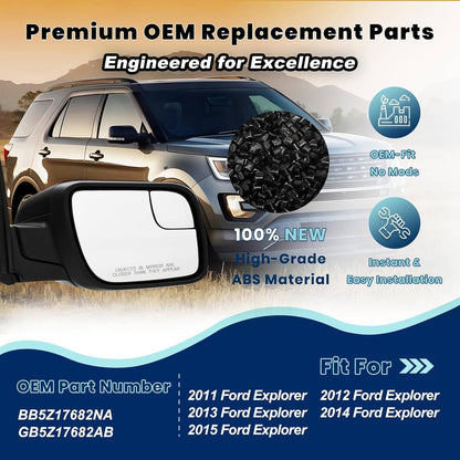 Solidspare Power Mirror For Ford Explorer 2011-2015 Right Side Manual Fold Textured Black