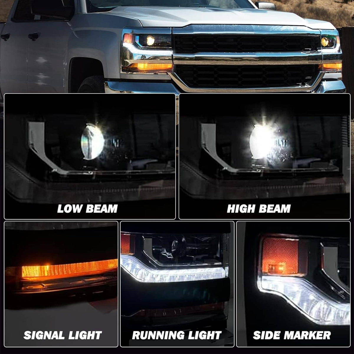 Solidspare Pair Chrome Headlights For 2016-2018 Chevy Silverado 1500 HID/Xenon Headlamps