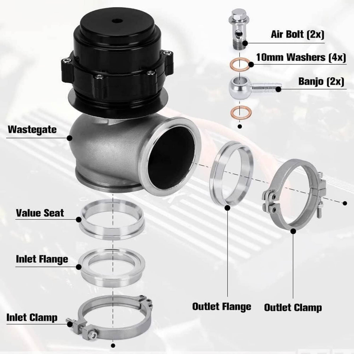 Solidspare New 38MM Wastegate External Turbo W/ TIAL V-Band Flange Spring MV-R 14PSI