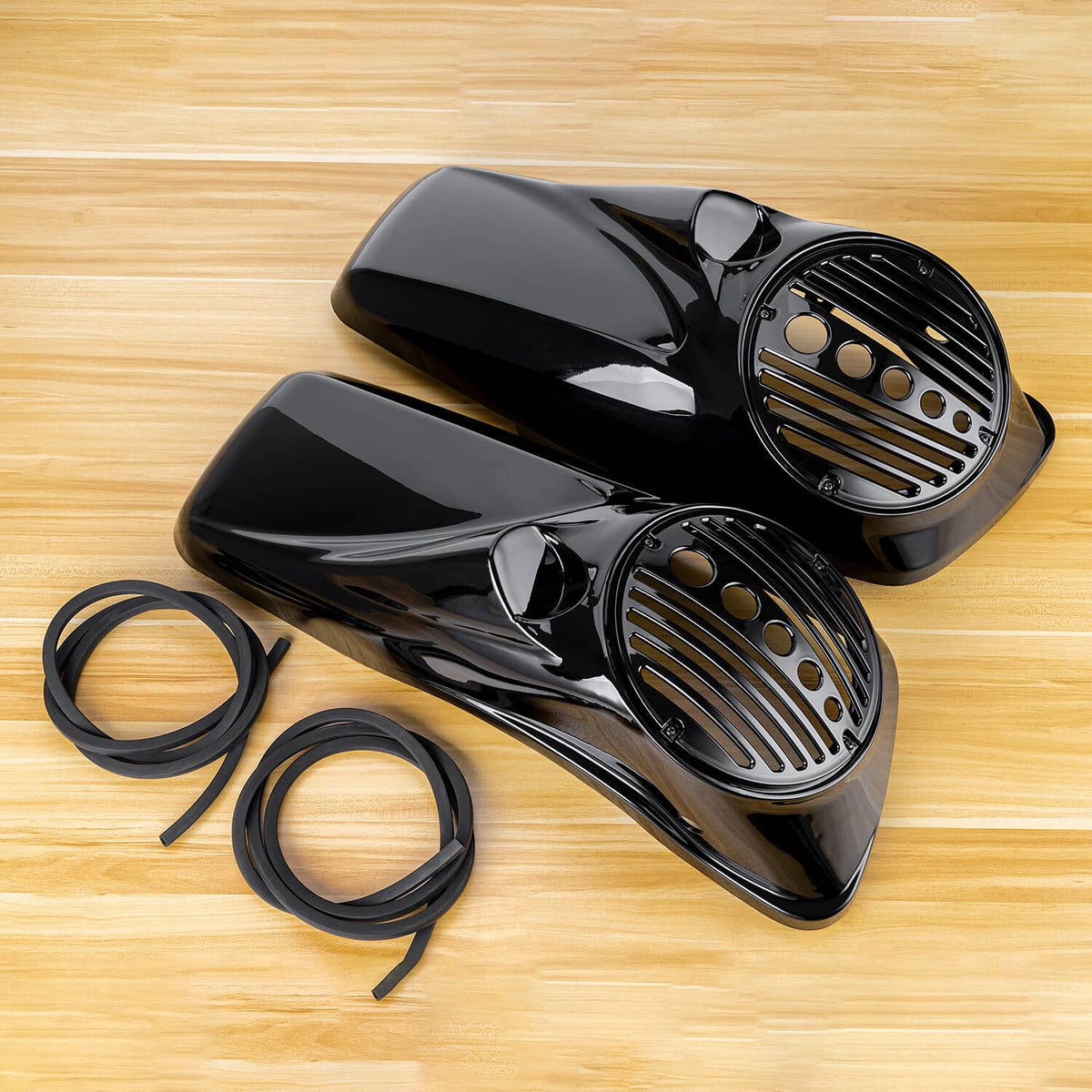 Solidspare Gloss Black 8" Speaker Lids w/ Tweeter Port For 2014-2025 Harley Touring Models