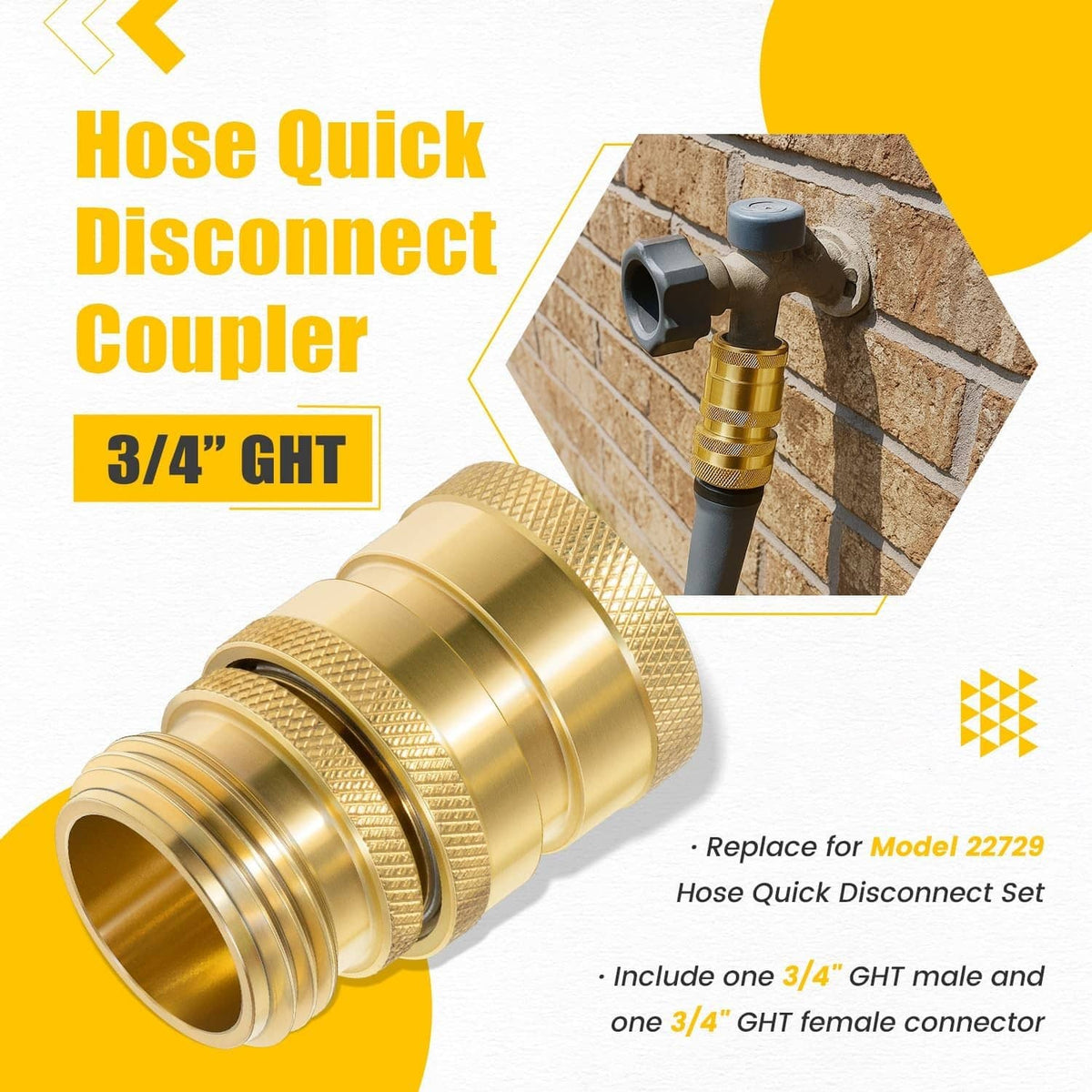 Solidspare Hose Quick Disconnect Set Brass 3/4” GHT Male x Female Replace for Dramm 22729