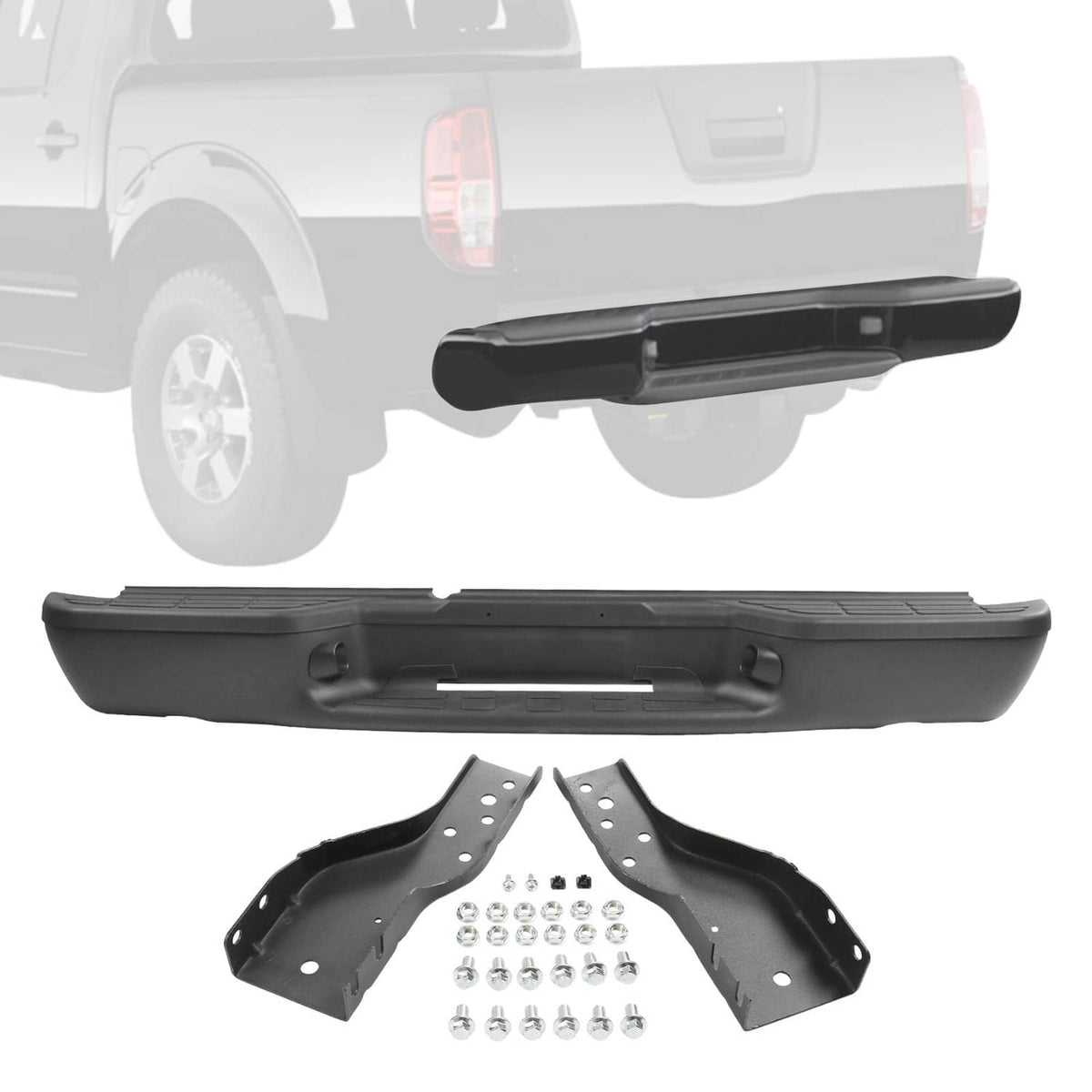 Solidspare Black Rear Step Bumper Assembly For 1998-2004 Chevrolet S10 GMC Sonoma