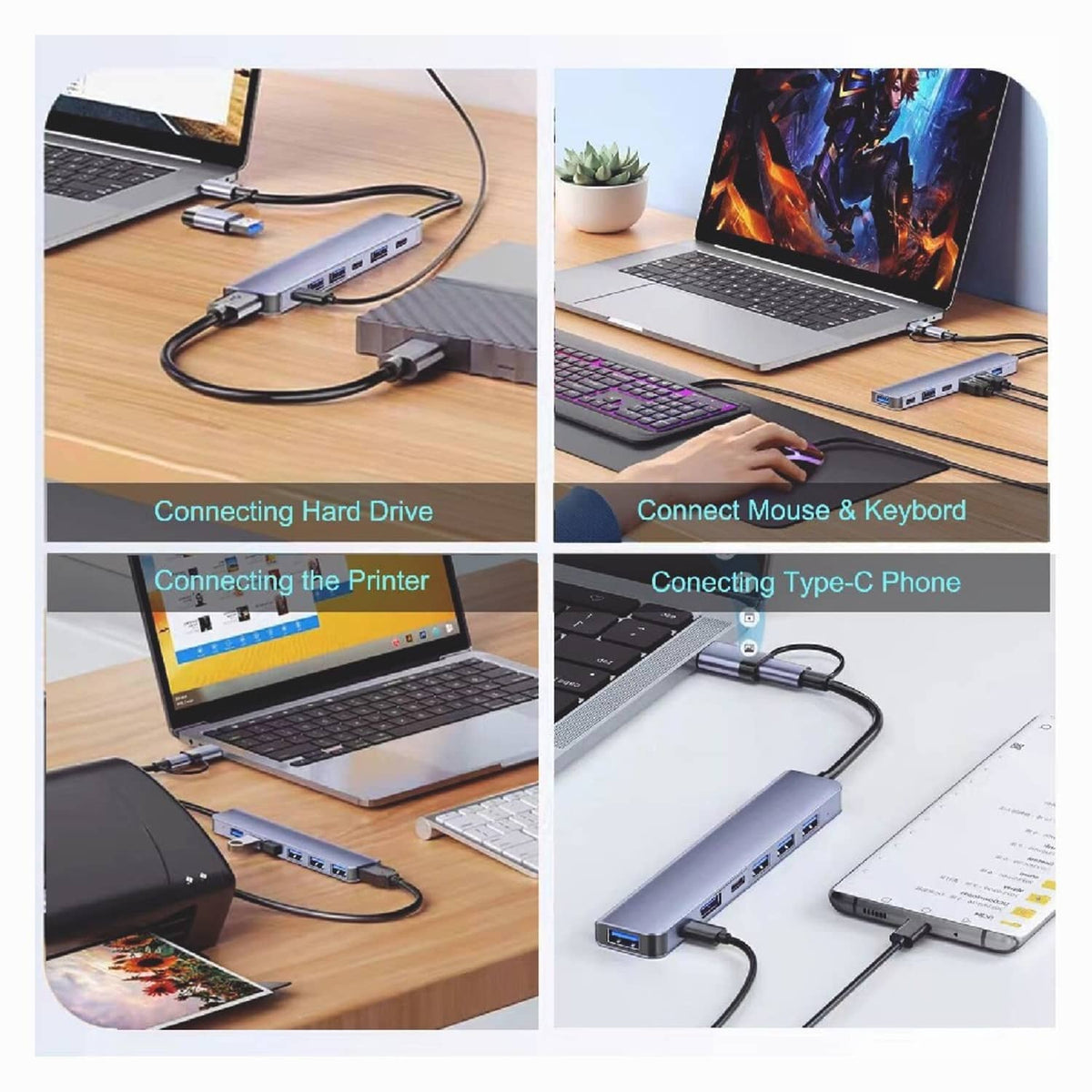Solid Spare Adapter USB C HUB Type 7/8Port 5G Speed Multi USB Splitter For PC Laptop Macbook