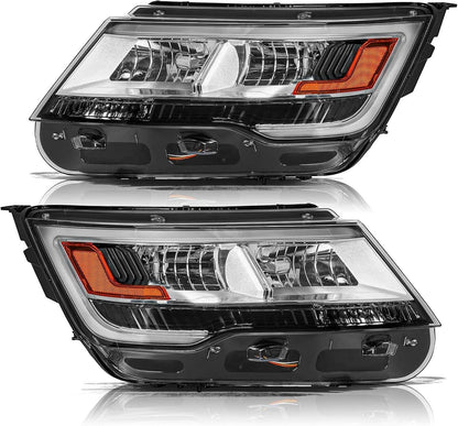 Solidspare Pair Headlights Assembly w/ LED DRL  LH+RH For 2016-2019 Ford Explorer Chrome