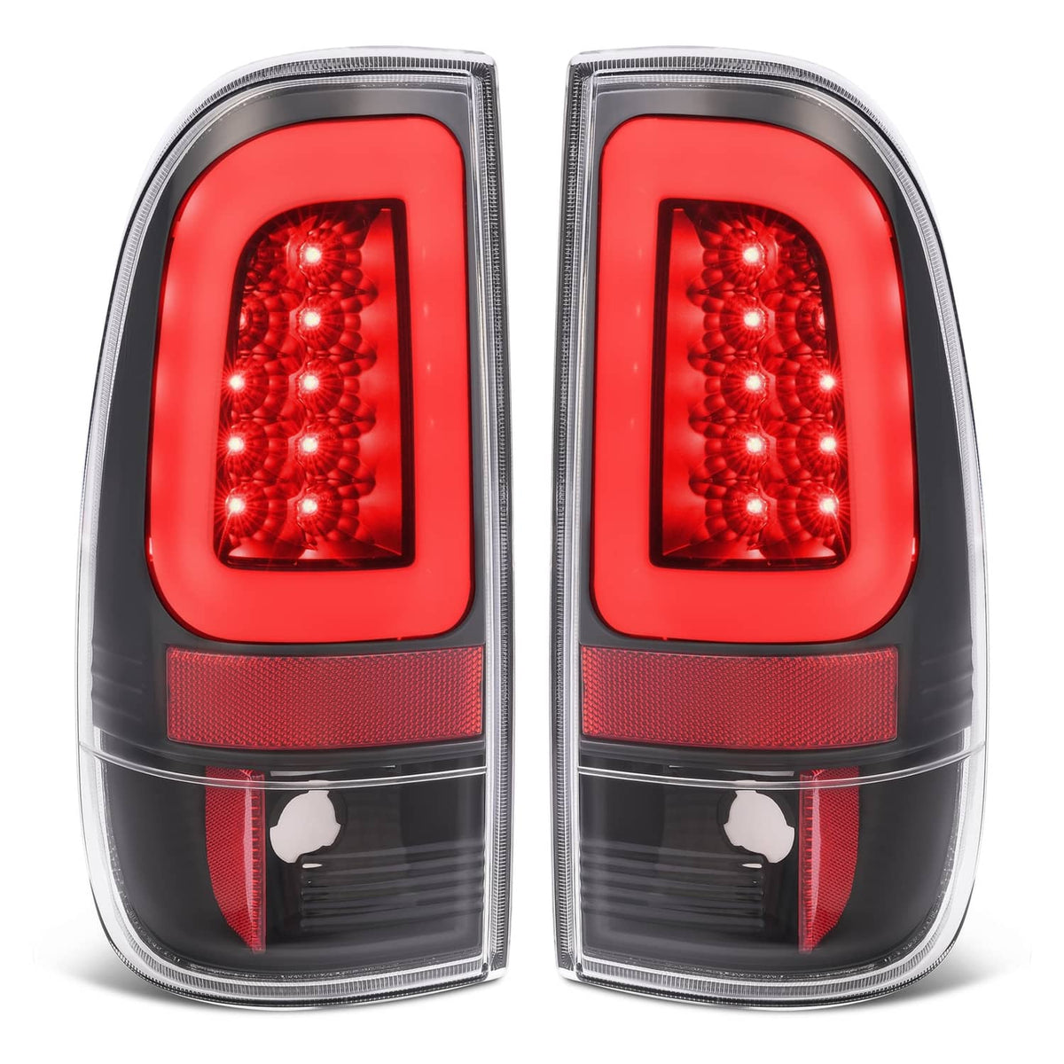 Solid Spare Black For 1997-2003 Ford F150 99-07 F250 F350 SD LED Tube Tail Lights Brake Lamp
