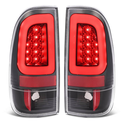 Solid Spare Black For 1997-2003 Ford F150 99-07 F250 F350 SD LED Tube Tail Lights Brake Lamp