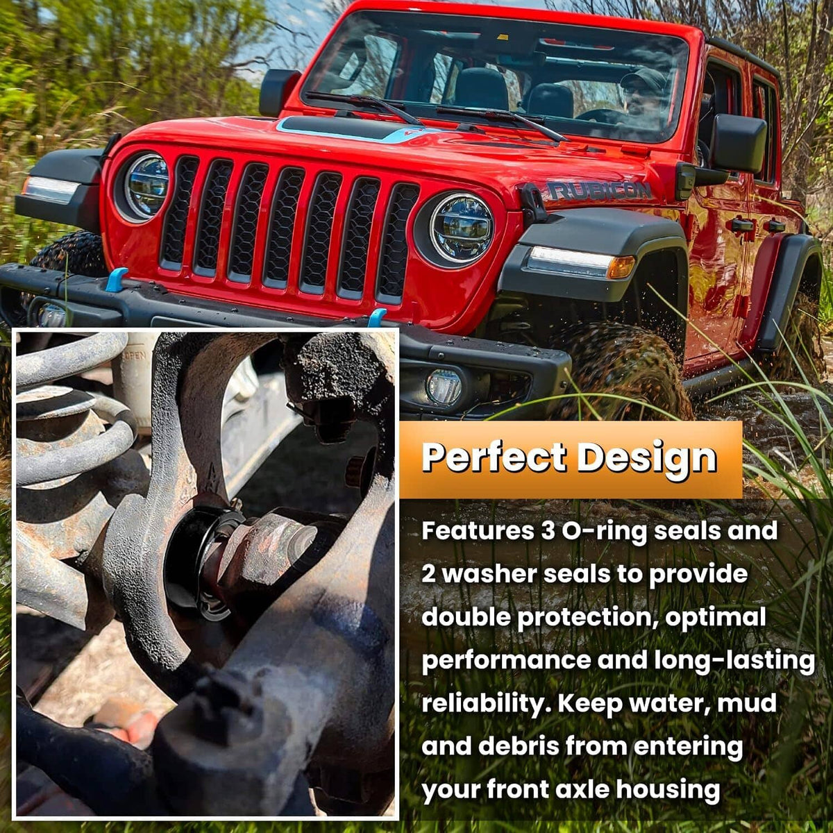 Solid Spare Black Front Inner Outer Axle Tube Seal Kit MG21103 for Jeep Wrangler YJ JK TJ