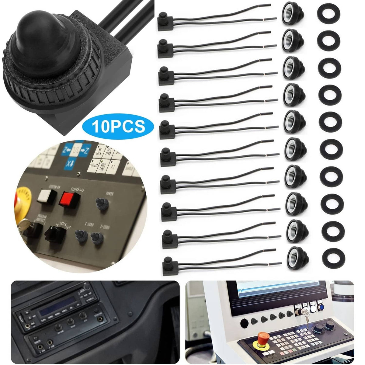 Solid Spare 10pcs 12V-48V Wire Leads Waterproof On-Off Push Button Switch for Motorcycle Car