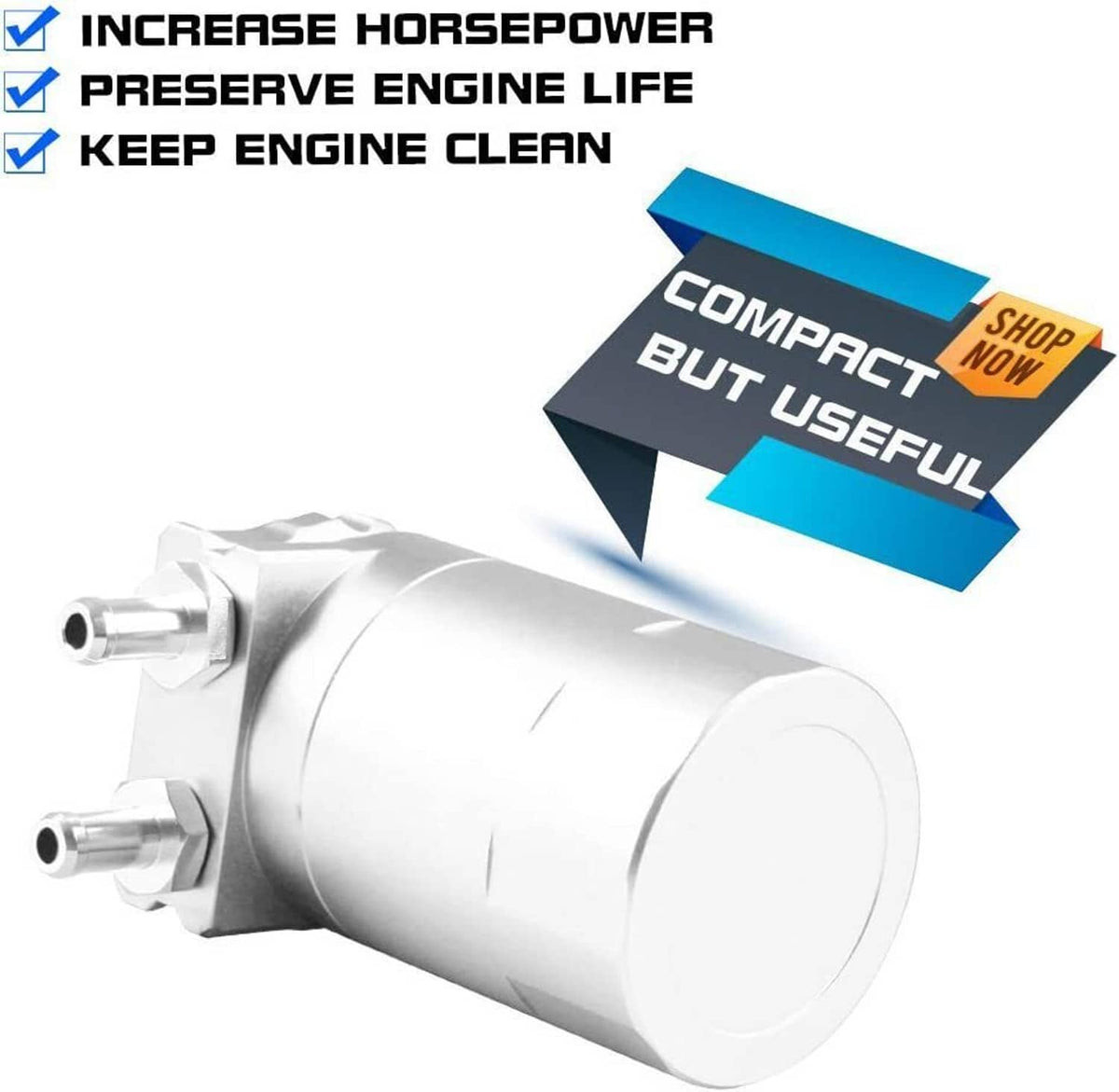 Solidspare Silver Oil Catch Can Kit Reservoir Baffled Tank with Dipstick Universal Aluminum