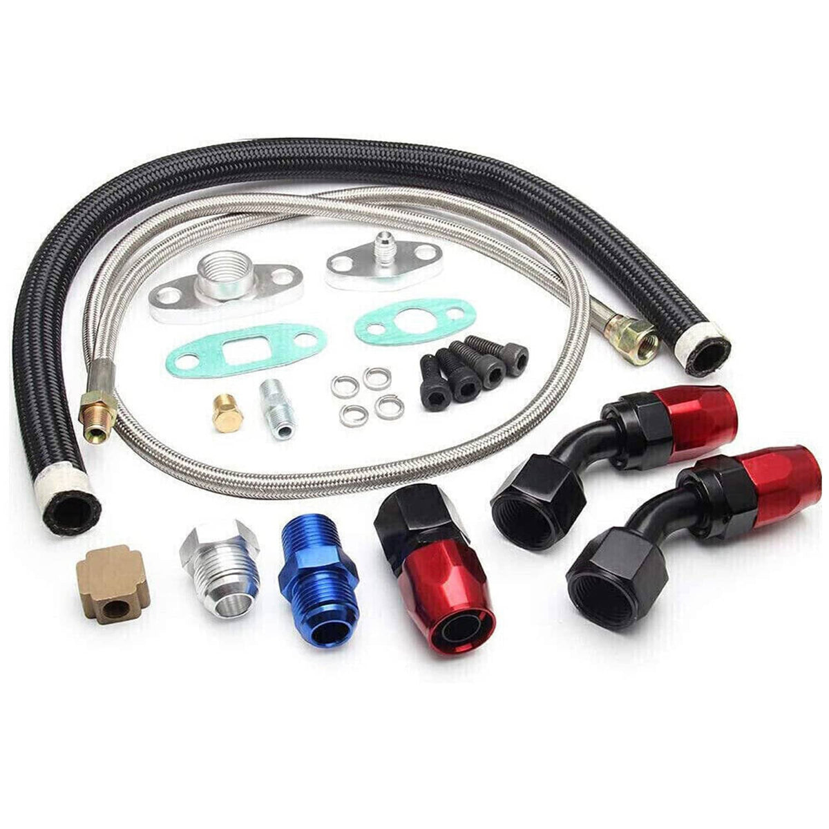 Solidspare Oil Feed Line+10AN Oil Drain Return Fitting Kit For Turbo T3 T4 T6 GT45 T04E T66