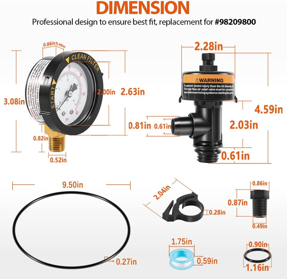 Solid Spare 98209800 High Flow Manual Air Relief Valve with Gauge for Pentair Pool Filters