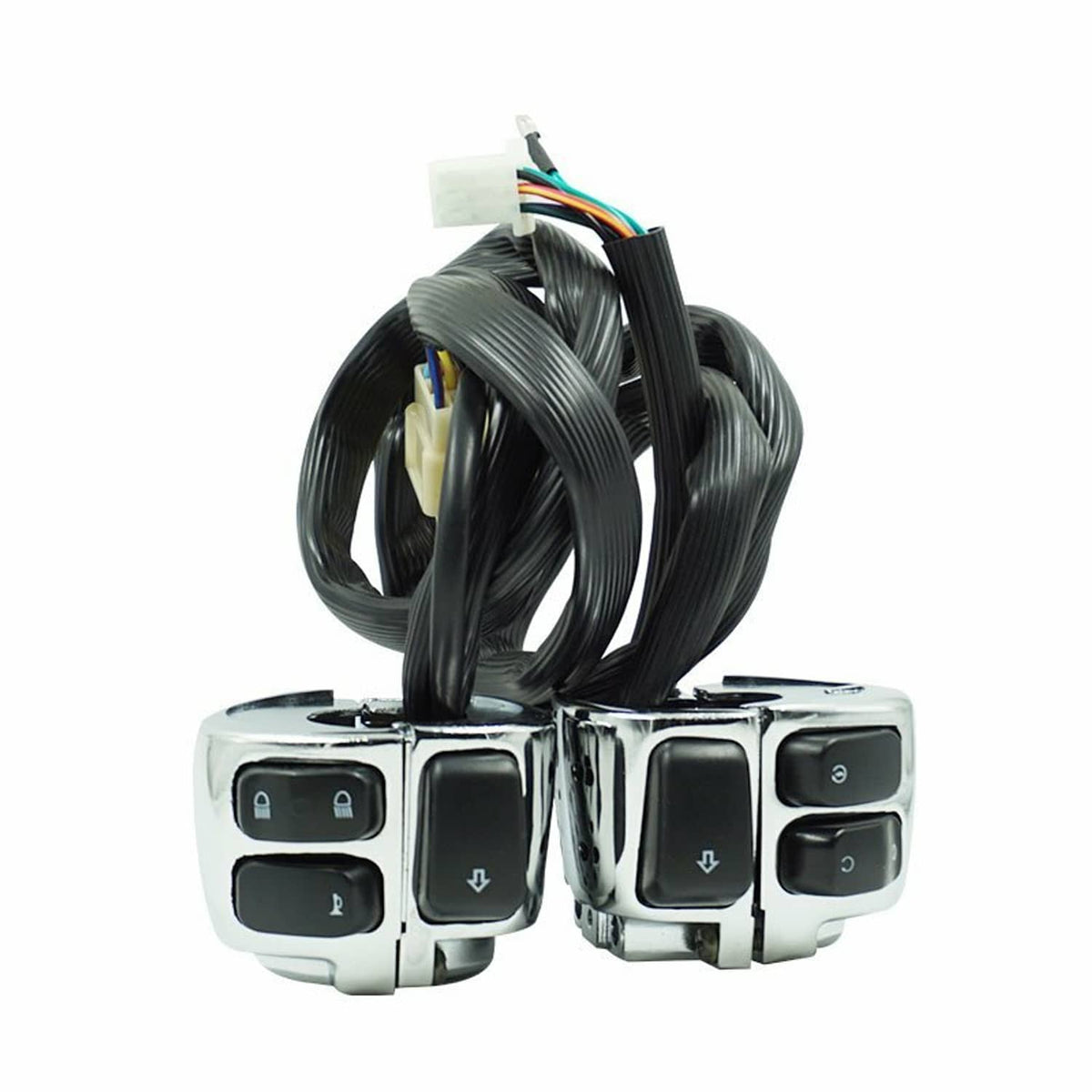 Solidspare Pair Motorcycle 1" Handlebar Control Switches Chrome  + Wiring Harness
