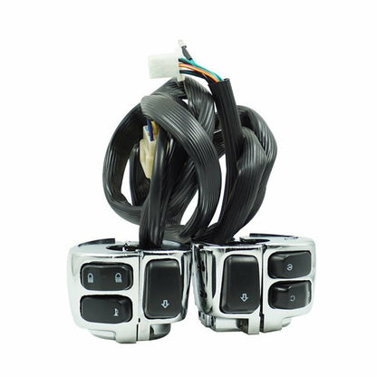 Solidspare Pair Motorcycle 1" Handlebar Control Switches Chrome  + Wiring Harness