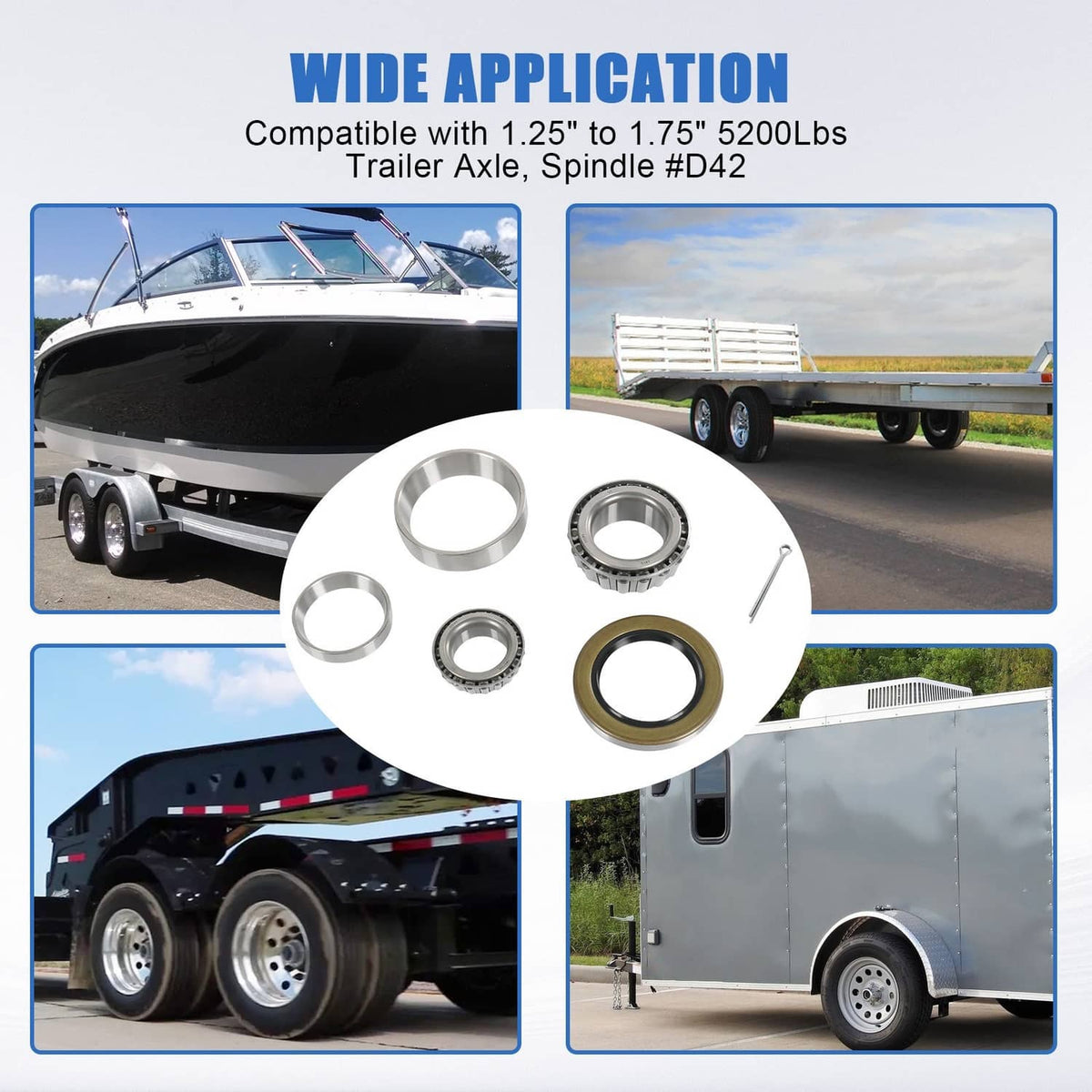 Solidspare 5200# Bearing Axle Kit 25580+ LM67048 1.25" Bearing Trailer Wheel & Mobile Home