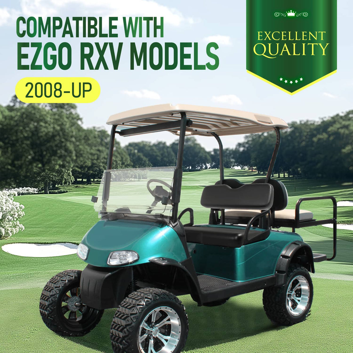 Solidspare Front Seat Bottom and Backrest Kit For EZGO RXV Back Cushion Golf Cart 08+ Model