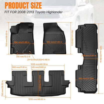 Solidspare Floor Mats for Toyota Highlander 2008-2013 1st & 2nd & 3rd Row Floor Liners New