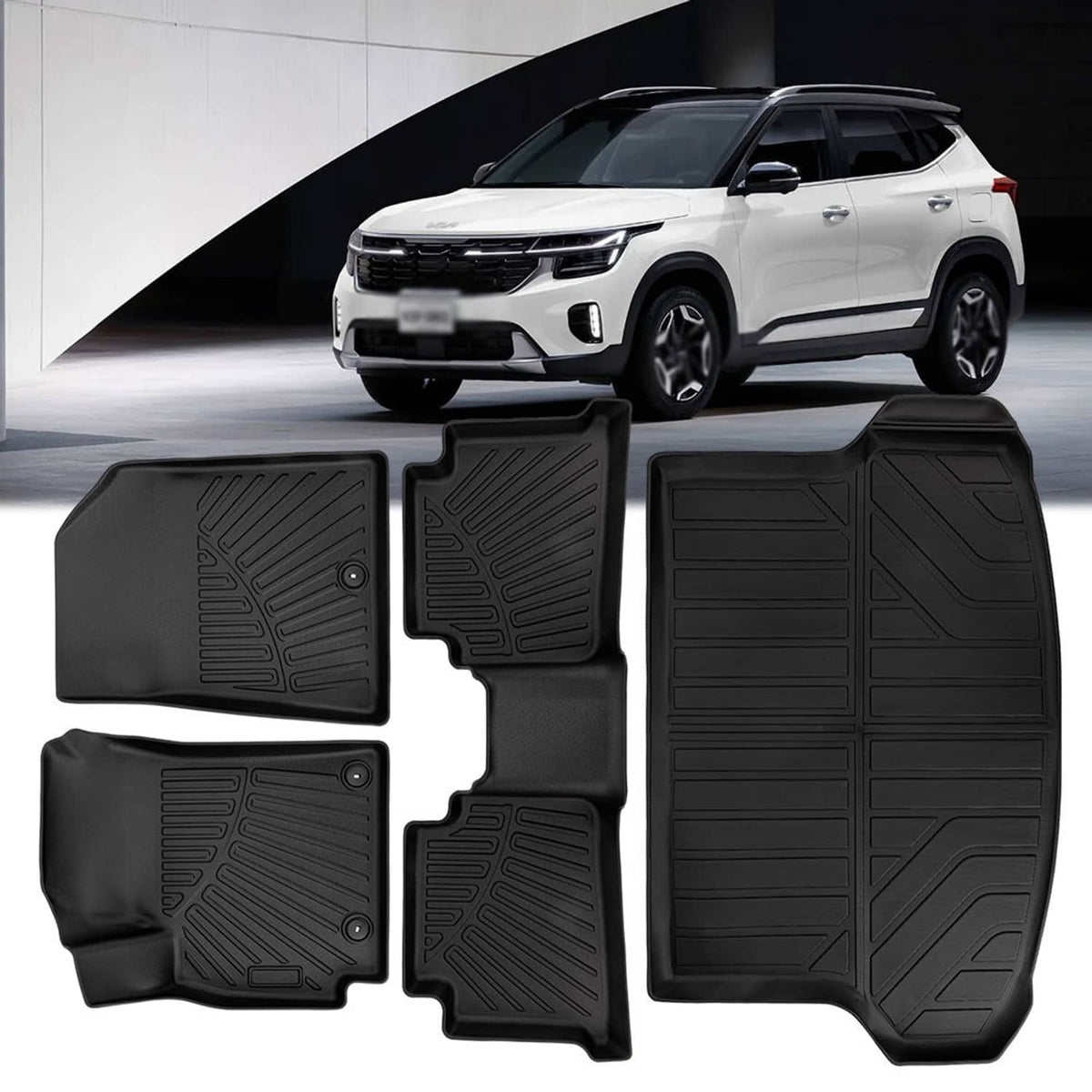 Solidspare 3D Molded TPE Rubber Floor Mats Cargo Liner For Kia Seltos 2021-2025 Full Set