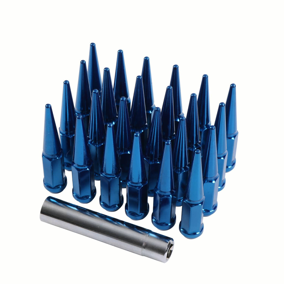 Solidspare 24PCS M14x1.5 Spike Lug Nuts 4.5 Tall Blue For 6 Lug GMC Chevy Ford With Key