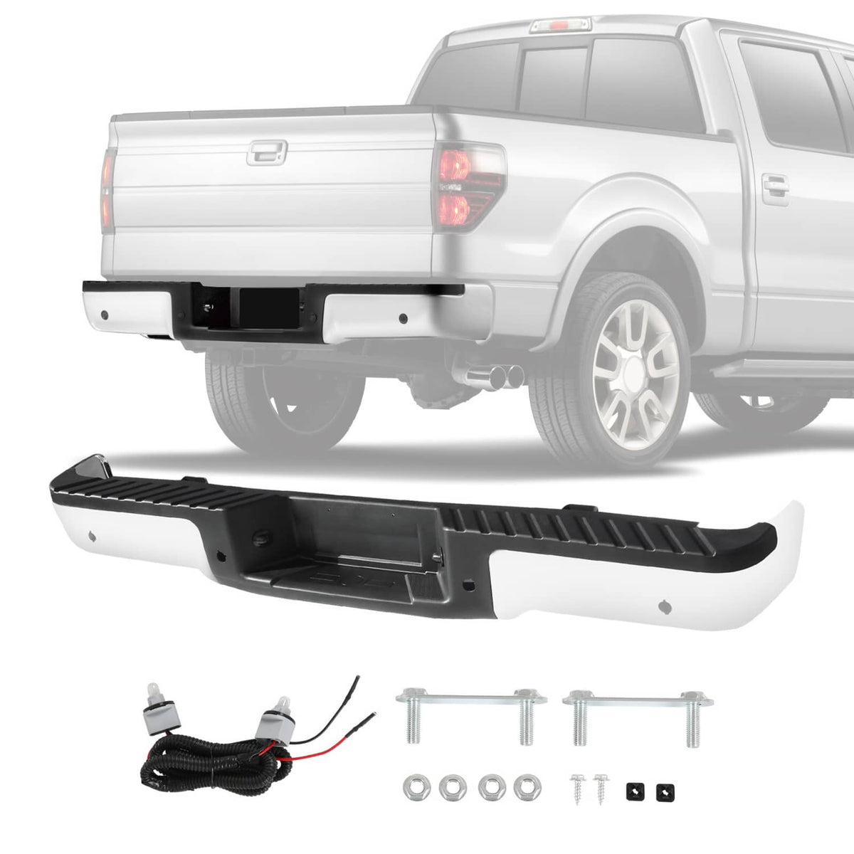Solidspare Chrome Rear Step Bumper Assembly With Sensor Holes For Ford F-150 F150 2009-2014