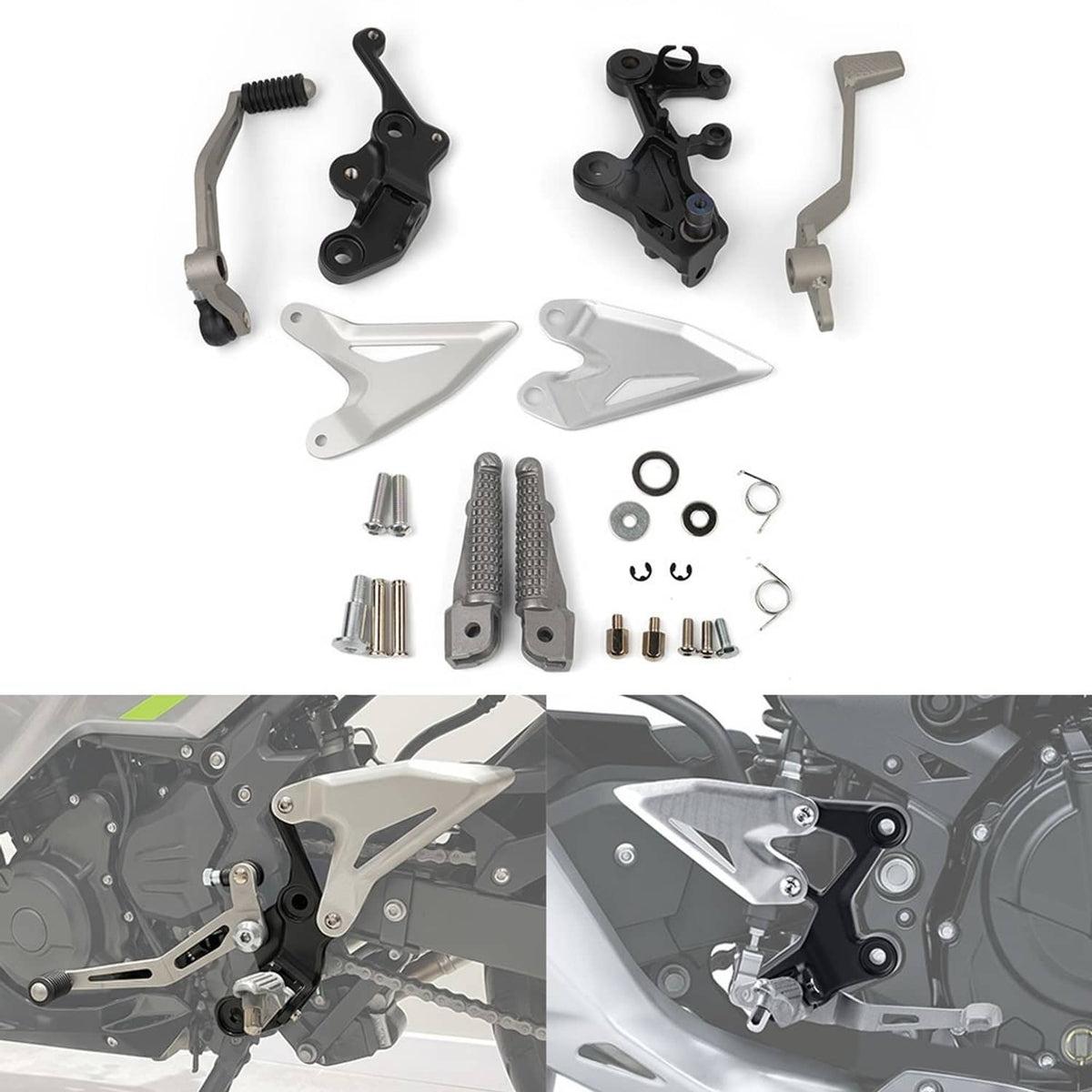 Solidspare Driver FootRest Pegs Bracket Set For Kawasaki Ninja 400 2018-24 & Z400 2019-24
