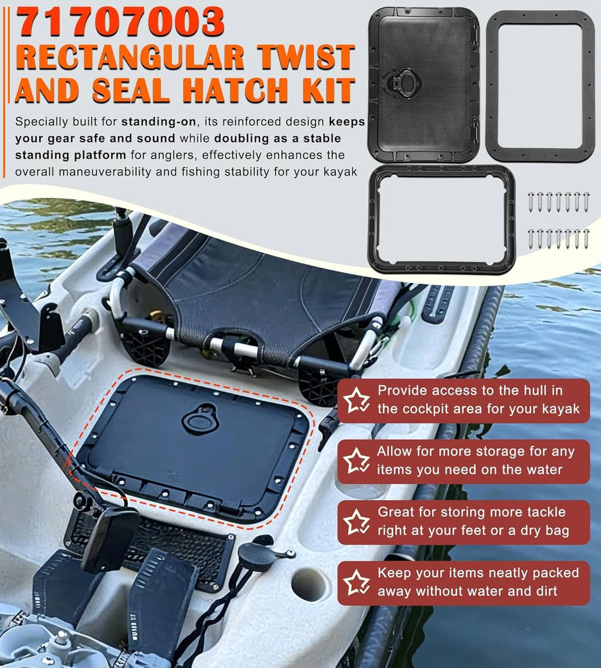 Solid Spare 71707003 Rectangular Twist and Seal Hatch Kit for Hobie Pro Angler Kayaks 2013+