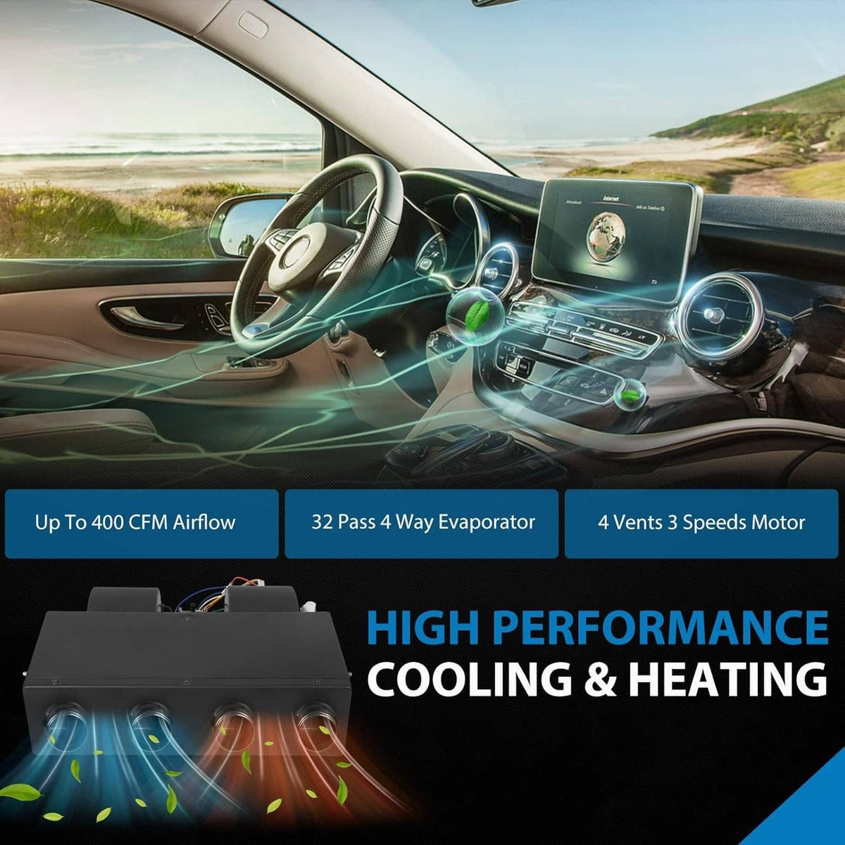 Solidspare 12V Electric Cool & Heat Universal Underdash Air Conditioner DC Auto Car A/C 63A