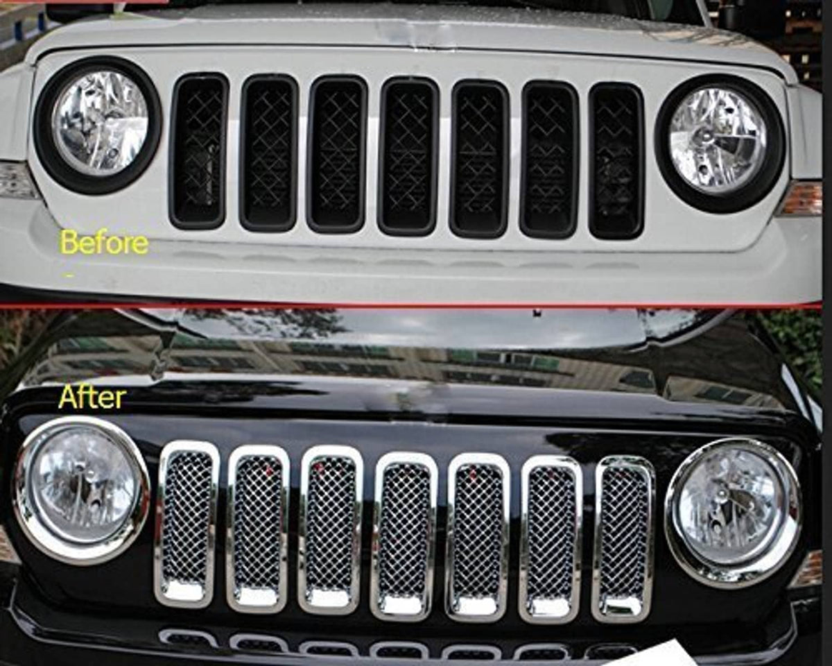 Solid Spare 7pcs Front Mesh Grille Grill Insert Cover Bezel Kit for Jeep Patriot 2011-2018