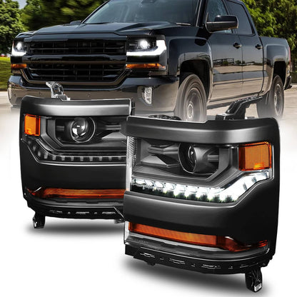Solidspare New Trim For 2016-2018 Chevy Silverado 1500 HID/Xenon Headlights w/ LED DRL Set