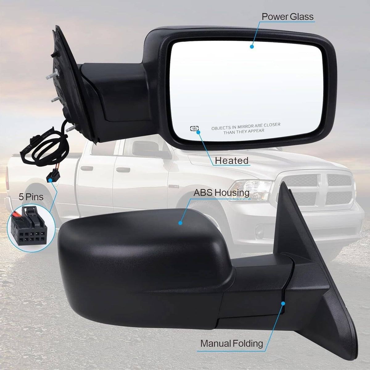 Solidspare Right/Passenger Side For 13-19 Ram 1500 Manual Fold+Heated+LED Signal Mirror New