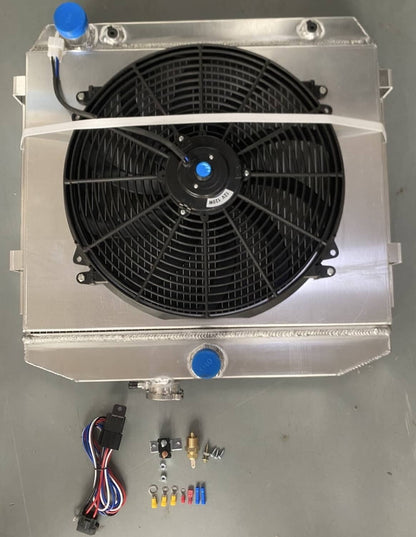 Solidspare For 1955-1957 Chevy Block V8 Bel Air 3 Row Aluminum Radiator+Fan Shroud+Relay