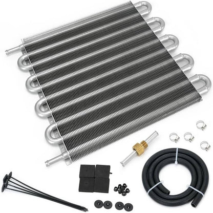 Solidspare 10 Rows Universal Aluminum Remote Transmission Oil Cooler Radiator Converter Kit