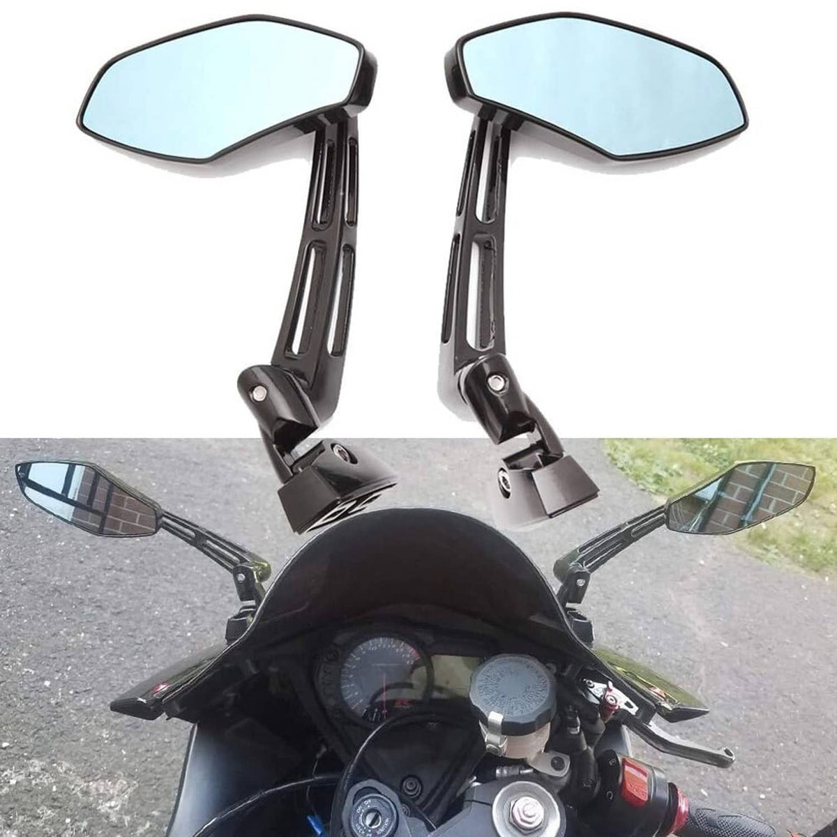 Solidspare Motorcycle Racing Rearview Mirrors For Suzuki Hayabusa Honda CBR Black 6mm Sport