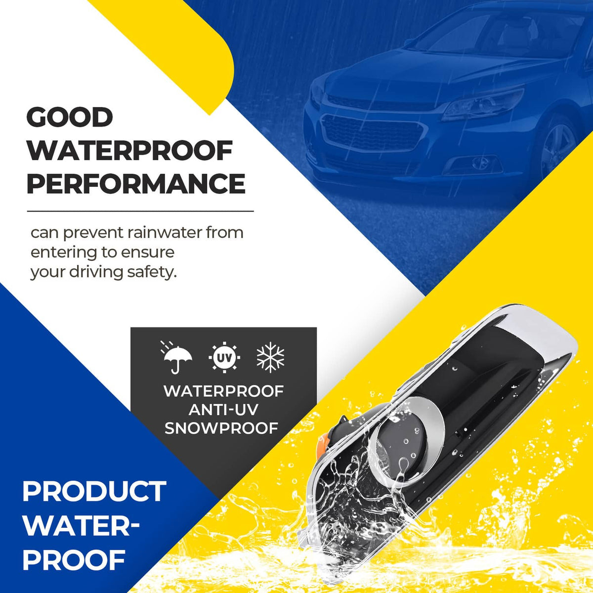 Solid Spare For Chevy Malibu 2013-2016 Fog Lights Bumper Lamps w/ Black Bezel Molding Wiring