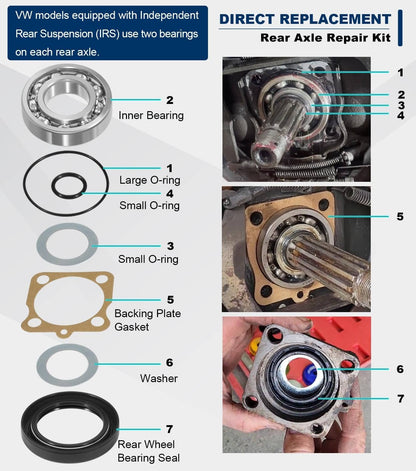 Solid Spare Rear IRS Wheel Bearing Kit w/Seals for Volkswagen VW Type 1 Bug/GHIA 1968-1979