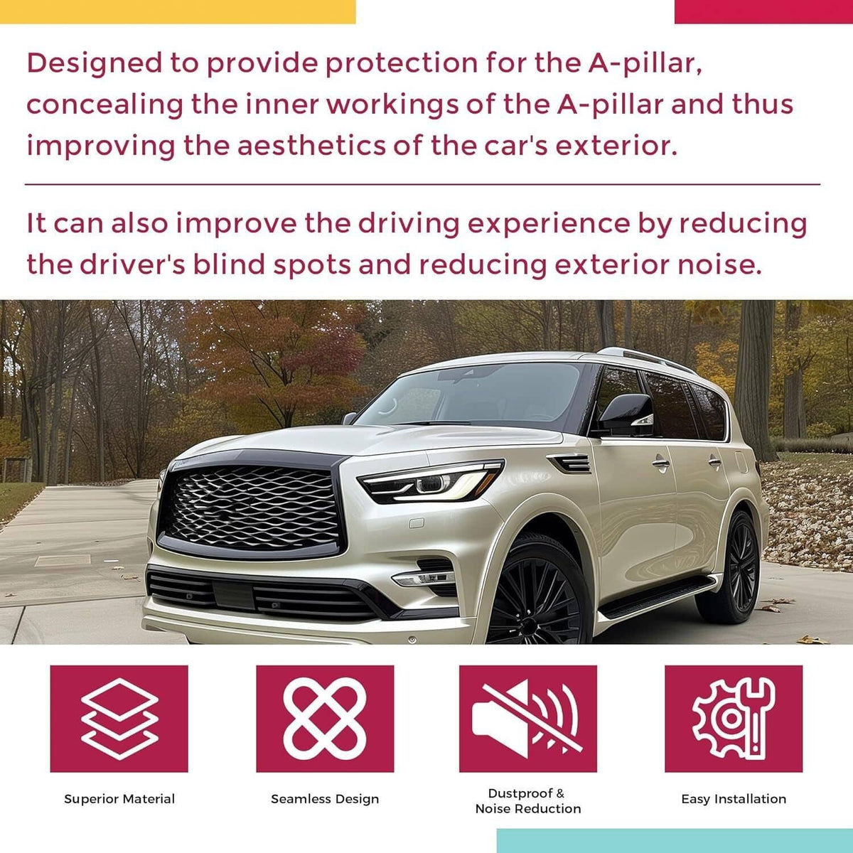 Solidspare 2Pcs For Infiniti QX56 QX80 Nissan Armada 2011-22 Windshield Trim Pillar Molding