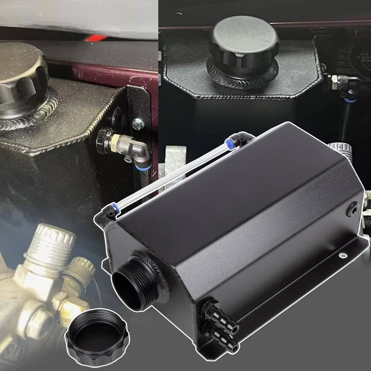 Solidspare Black 2L Radiator Coolant Overflow Water Bottle Expansion Reservoir Tank w/Cap