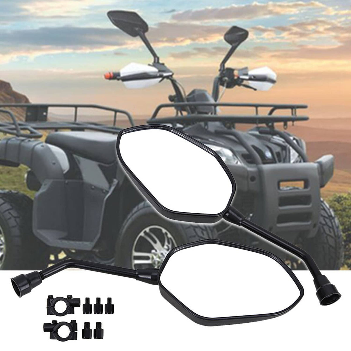 Solidspare ATV Rear View Side Mirror Set 7/8" Handlebar Mount For Honda Yamaha FZ Universal